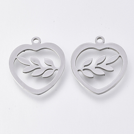 Pendentifs en acier inoxydable, pendentifs découpés au laser, coeur avec la branche