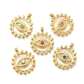 304 подвески из нержавеющей стали, со стразами, ионное покрытие (ip), плоский круглый с шармом в виде глаз, реальный 14 k позолоченный