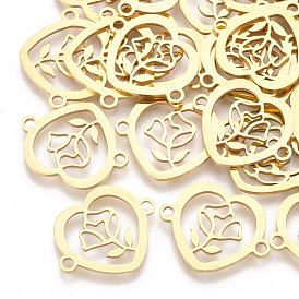 201 Stainless Steel Links Connectors, Laser Cut Links, Heart with Flower