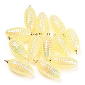 UV Plating Acrylic Iridescent Imitation Shell Charms, with Alloy Findings, Corn