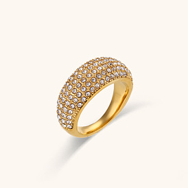 Luxury Diamond Circle Ring in Minimalist Style, 18K Gold Plated Stainless Steel Jewelry
