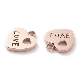 Ion Plating(IP) 304 Stainless Steel Charms, Laser Cut, Heart with Word Love, for Valentine's Day