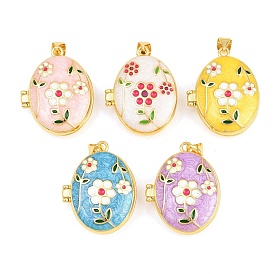 Подвески латуни медальон, с эмалью, без кадмия и без свинца, реальный 18 k позолоченный, стойки покрытие, долговечный, цветок с овальными подвесками