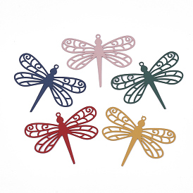 430 Stainless Steel Filigree Pendants, Spray Painted, Etched Metal Embellishments, Dragonfly