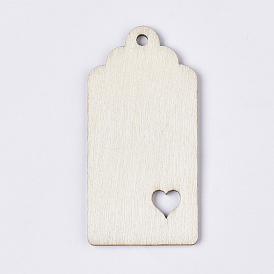 Embellissements en bois non finis, grands pendentifs en bois, ornement suspendu en bois blanc, rectangle avec le coeur