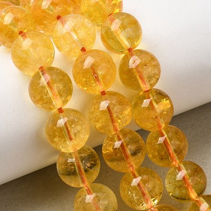 Natural Citrine Beads Strands, Round, Dyed & Heated