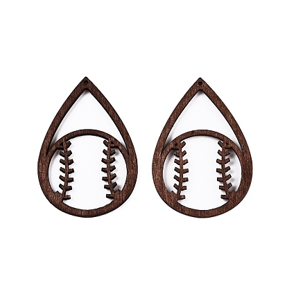 Большие подвески из натурального дерева тополь, окрашенные, слеза с круглым