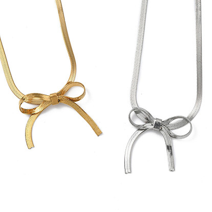 304 collier pendentif nœud papillon en acier inoxydable, avec des chaînes à chevrons