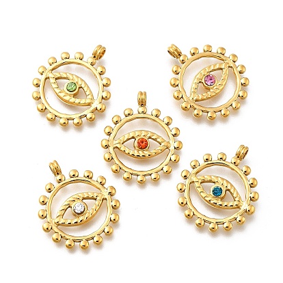 304 подвески из нержавеющей стали, со стразами, ионное покрытие (ip), плоский круглый с шармом в виде глаз, реальный 14 k позолоченный