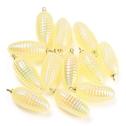 UV Plating Acrylic Iridescent Imitation Shell Charms, with Alloy Findings, Corn