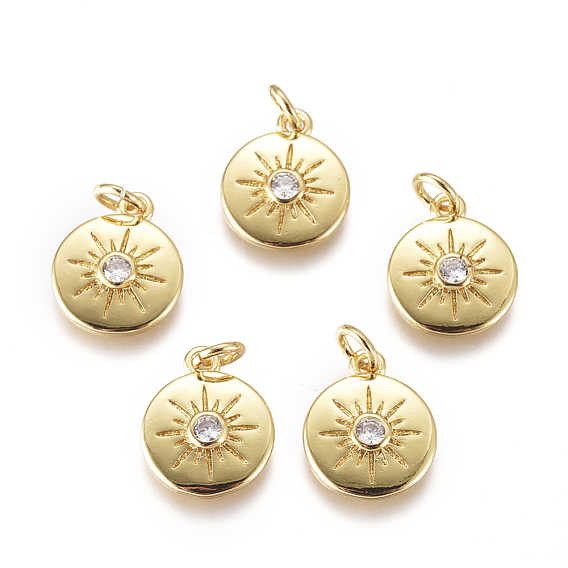Латунные микро проложить кубического циркония прелести, плоские круглые со звездой, прозрачные