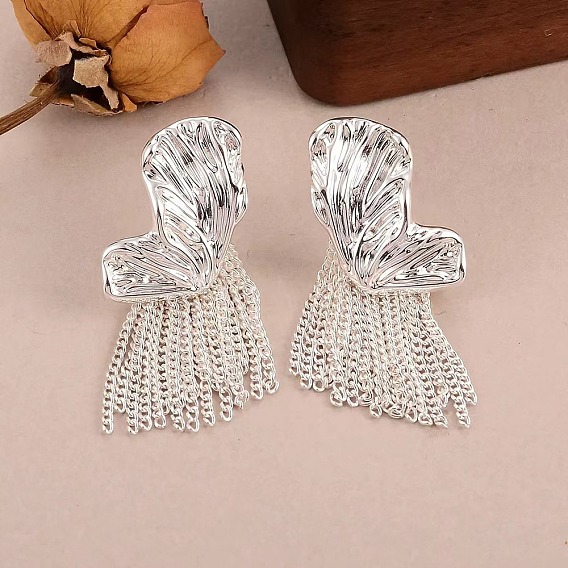 Серьги-гвоздики с кисточками из латуни в форме крыла бабочки для женщин, с подвеской в виде цепочки, слева и справа