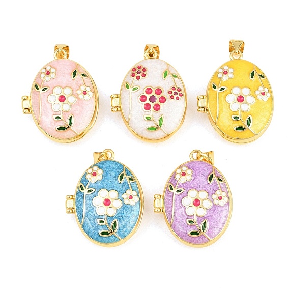 Подвески латуни медальон, с эмалью, без кадмия и без свинца, реальный 18 k позолоченный, стойки покрытие, долговечный, цветок с овальными подвесками