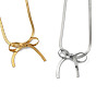 304 Stainless Steel Bowknot Pendant Necklace, with Herringbone Chains