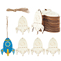30Pcs Unfinished Blank Wooden Rocket Pendants Set for Painting Arts, Pyrography, Home Decor, with 30Pcs Jute Cord