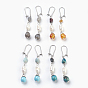 Mixed Gemstone Dangle Hoop Earrings, with Natural Rice Pearl, 304 Stainless Steel Hoop and Alloy Findings