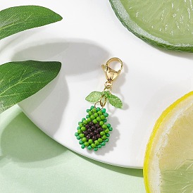 Подвесные украшения из стеклянных бусин ручной работы, авокадо, с 304 из нержавеющей стали Lobster Claw застежками