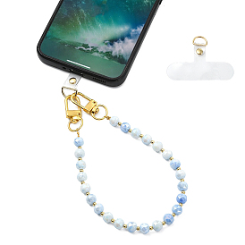 Correas para móviles con cuentas redondas de cristal, con cierres giratorios de aleación y cordón de PVC para teléfono móvil, dorado