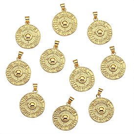 10Pcs Brass Pendants, Long-Lasting Plated, Flat Round with Twelve Constellations