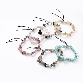 Bracelets extensibles de pierre gemme naturelle, avec des perles rondes en alliage