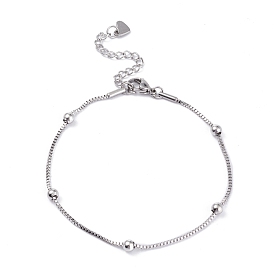 304 Stainless Steel Box Chain Bracelets, with Round Beads