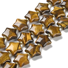 Natural Tiger Eye Beads Strands, with Seed Beads, Puffed Star