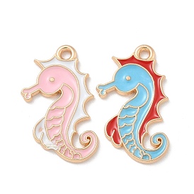 Alloy Enamel Pendants, Light Gold, Cadmium Free & Lead Free, Sea Horse Charm