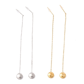 Long Chain with Round Ball Dangle Stud Earrings, 304 Stainless Steel Ear Thread for Women