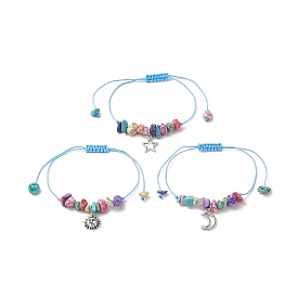 3 шт. 3 набор браслетов с подвесками в стиле луны, звезд и солнца, синтетические бирюзовые чипсы плетеный браслет из бисера для женщин