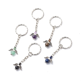 Porte-clés à breloque ange en perles de pierres précieuses naturelles, avec les accessoires en fer