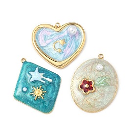 304 подвески из нержавеющей стали, с эмалью и абс пластика имитация жемчуга, реальный 18 k позолоченный