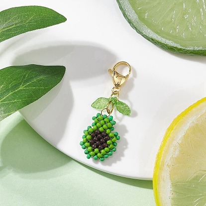 Подвесные украшения из стеклянных бусин ручной работы, авокадо, с 304 из нержавеющей стали Lobster Claw застежками