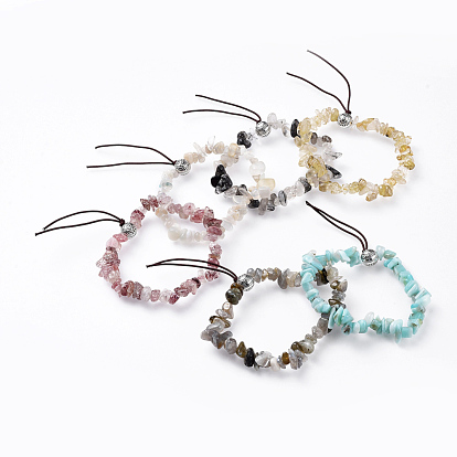 Bracelets extensibles de pierre gemme naturelle, avec des perles rondes en alliage