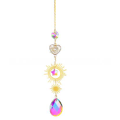 Большой кулон из кварцевого хрусталя, подвесные ловцы солнца, с сердцем, обмотанным проволокой, слеза