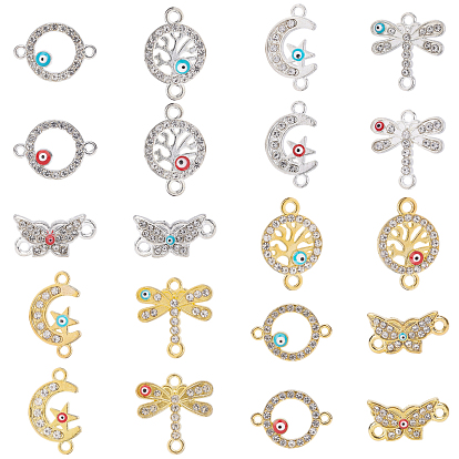 40Pcs 20 Styles Alloy Rhinestone Links Connectors