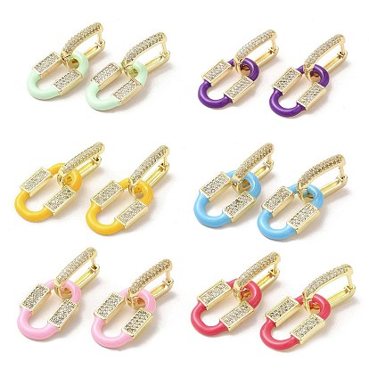 Овальные серьги-кольца из настоящей позолоченной латуни 18k, с кубического циркония и эмали