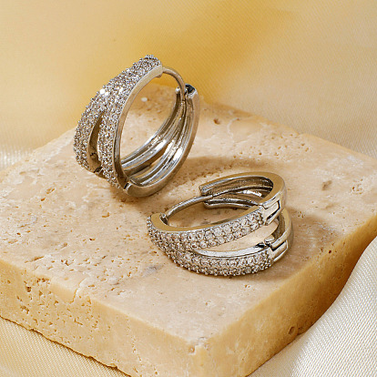 Латунные серьги обруча, со стразами, круглые