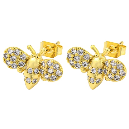Golden Brass Micro Pave Cubic Zirconia Stud Earrings