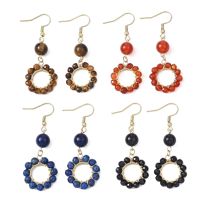 304 стальные круглые серьги болтаться из нержавеющей, с натуральным и синтетическим драгоценным камнем, золотые