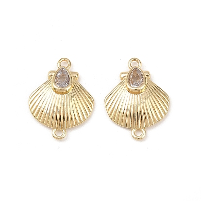 Подвески-соединители в форме ракушки из латуни с кубическим цирконием, без свинца и без кадмия, долговечный, стойки покрытие, реальный 18 k позолоченный