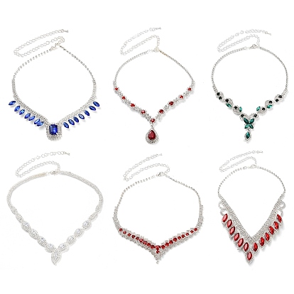 Ожерелья из сплава со стразами и комплекты серег-гвоздиков для женщин