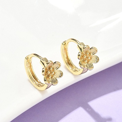 Серьги-кольца из латуни с цветком, стойки покрытие, без свинца и без кадмия, долговечный