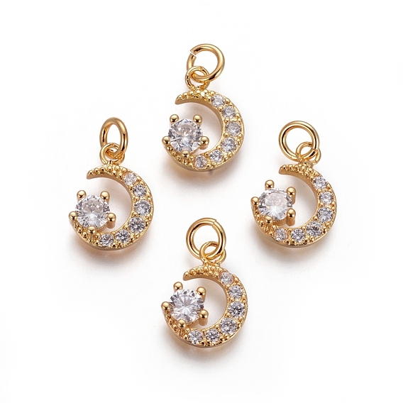 Латунь прелести, с микропаве из кубического циркония и прыжковыми кольцами, луна, прозрачные