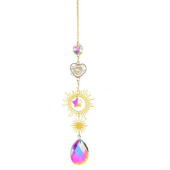 Большой кулон из кварцевого хрусталя, подвесные ловцы солнца, с сердцем, обмотанным проволокой, слеза