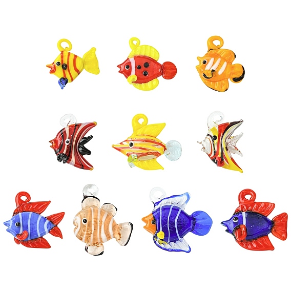 10 шт 10 стили подвески лэмпворк ручной работы, рыба