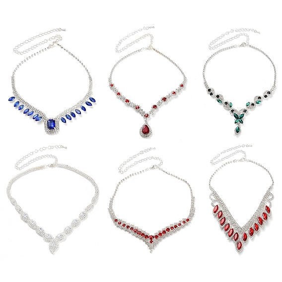 Ожерелья из сплава со стразами и комплекты серег-гвоздиков для женщин