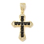 Rack Plating Brass Pendants, Glass with Cubic Zirconia, Lead Free & Cadmium Free, Long-Lasting Real 18K Gold Plated, Cross