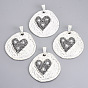 Alloy Rhinestone Big Pendants, with Shell Pearl Beads, Flat Round with Heart, Jet Hematite