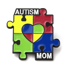 Autism Mom Puzzle Enamel Pins, Black Alloy Brooch for Clothes Backpack Women