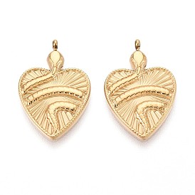 304 подвески из нержавеющей стали, сердце со змеиным шармом